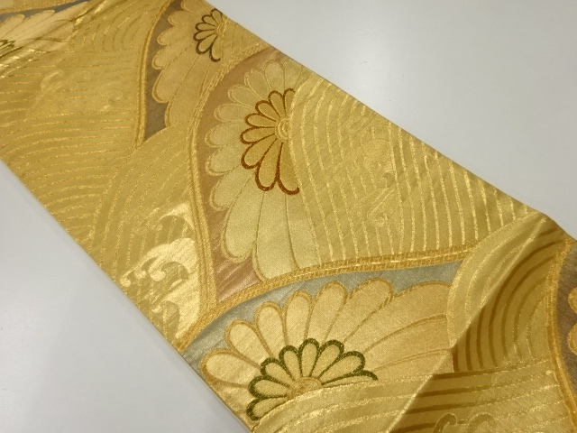 JAPANESE KIMONO / VINTAGE FUKURO OBI / WOVEN ROUGH WAVE & FLOWER